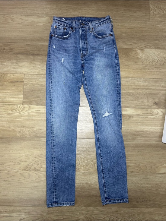 Levi's Denim - Levi's Women's Straight Leg Jeans in Light Blue Distressed Denim